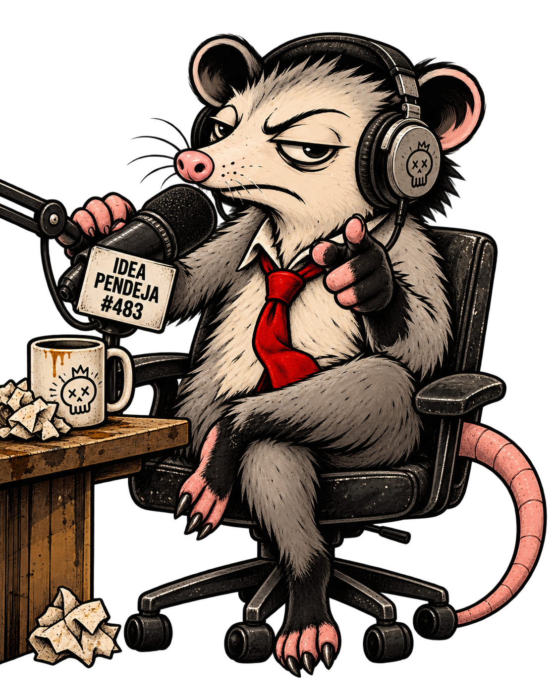 Tlacuache grabando un podcast